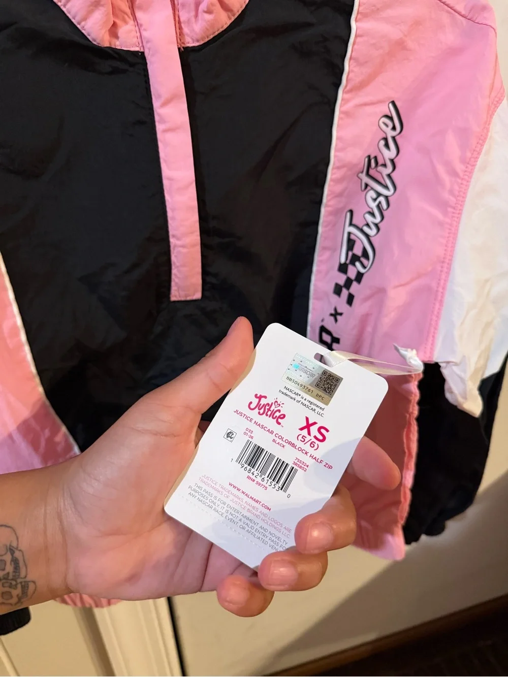 Justice Pink & Black NASCAR Cropped Windbreaker Jacket